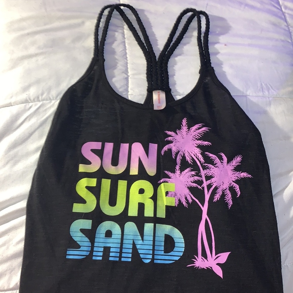 Black Palm Tree Spaghetti Strap Tank Top - Like New - Picture 2 of 5